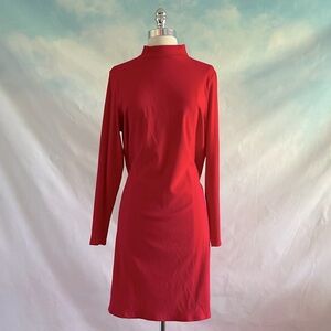 Modcloth Ribbed Bodycon Mock Neck Red Long Sleeve Dress 1X